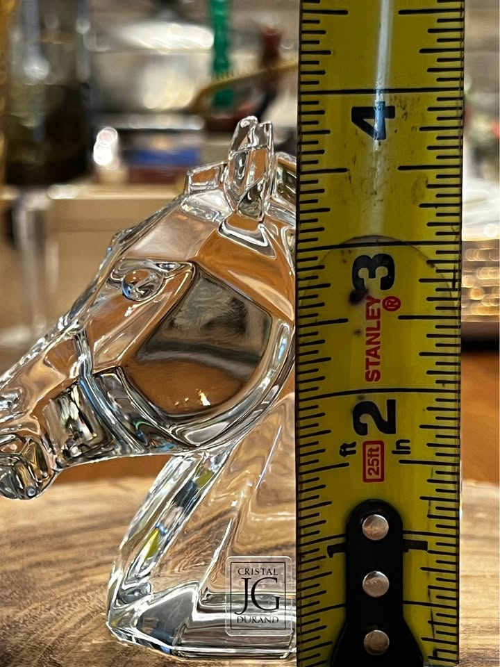 J.G. Durand Horse-Head Sculpture · Clear Crystal, Label Visible, additional view — original item photo