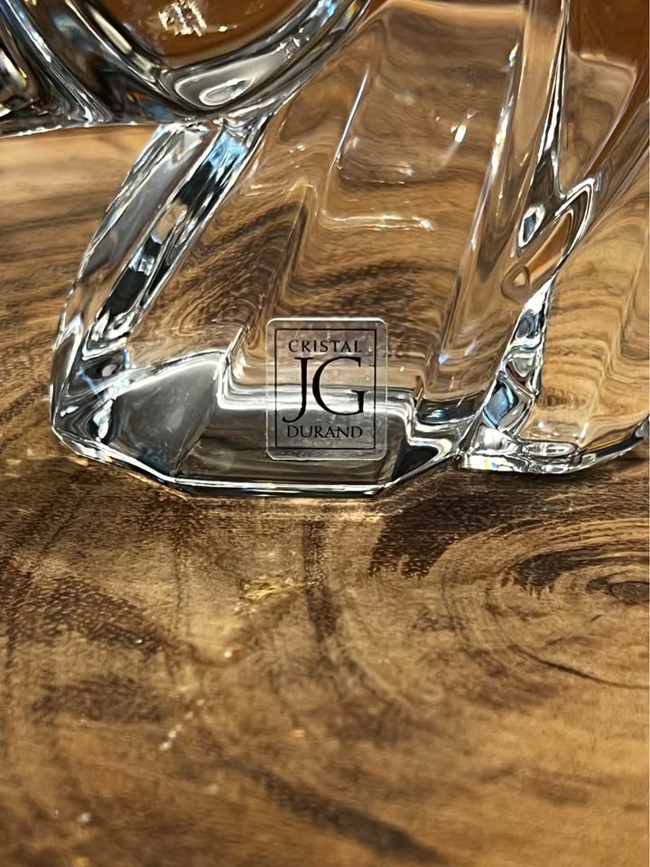 J.G. Durand Horse-Head Sculpture · Clear Crystal, Label Visible, additional view — original item photo