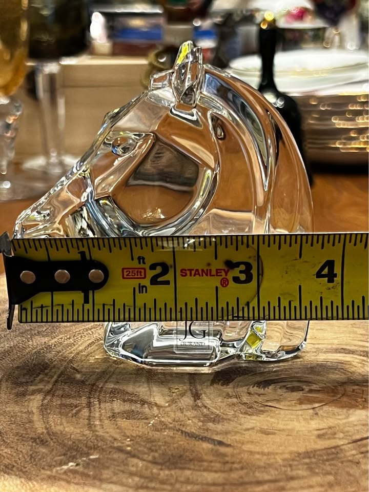 J.G. Durand Horse-Head Sculpture · Clear Crystal, Label Visible, additional view — original item photo
