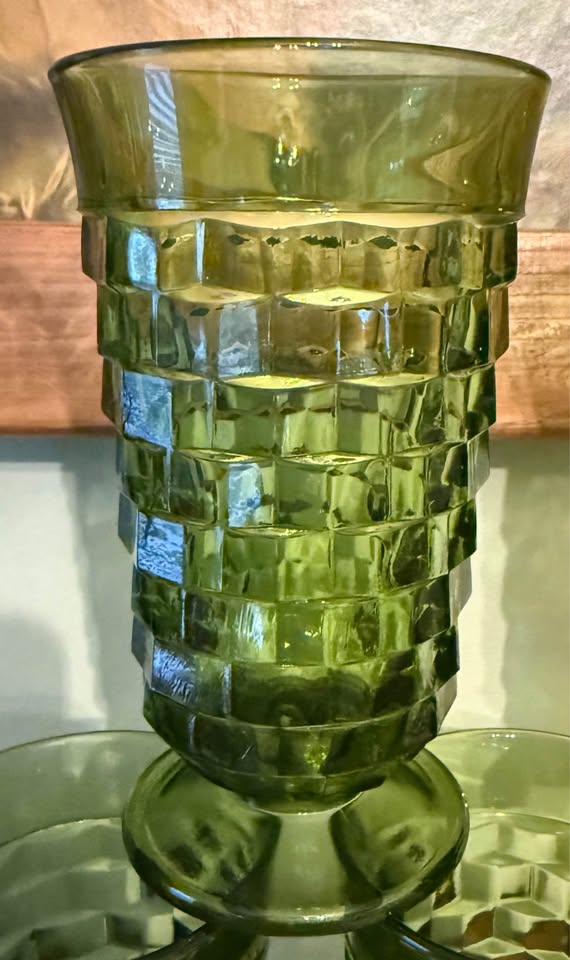 Avocado Green Cubist Footed Glasses — Set of 7, additional view