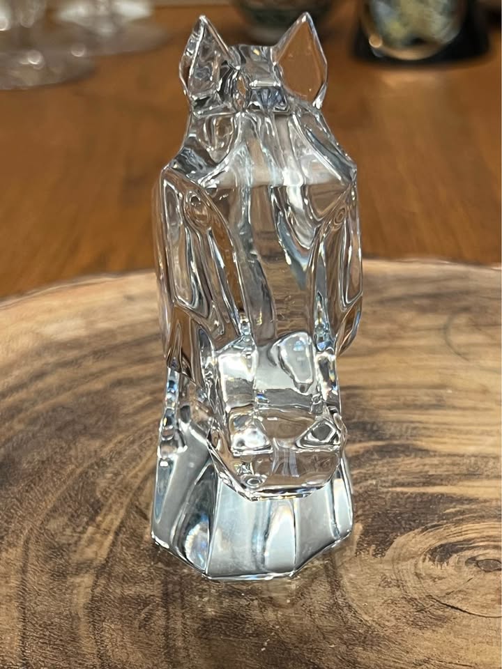 J.G. Durand Horse-Head Sculpture · Clear Crystal, Label Visible, additional view — original item photo