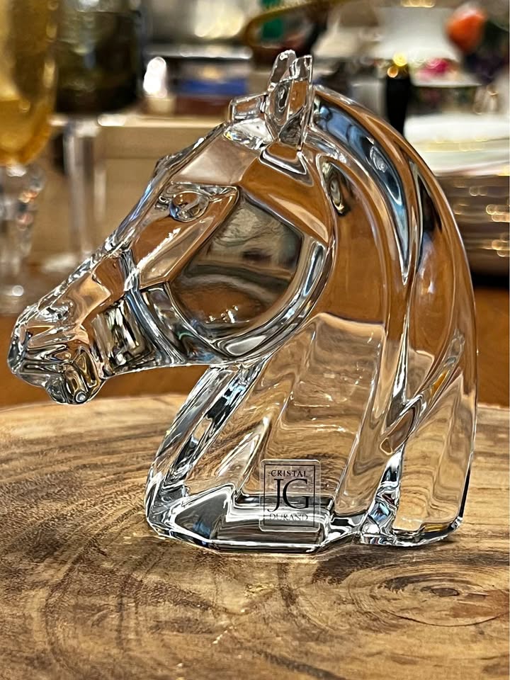 J.G. Durand Horse-Head Sculpture · Clear Crystal, Label Visible, additional view — original item photo