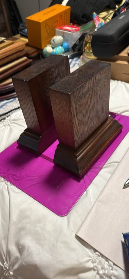 Dark Wood Bookends with Stepped Bases — Pair