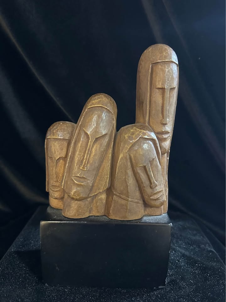 Carved Wood Family Sculpture · Four Abstract Figures on Black Base, additional view — original item photo