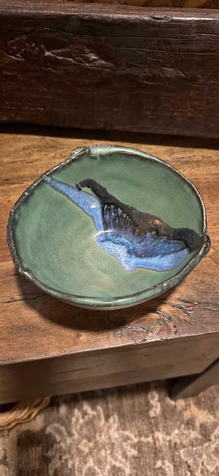 Blue-Green Studio Pottery Bowl · Crystalline Glaze & Marked Base, additional view — original item photo Blue-Green Studio Pottery Bowl · Crystalline Glaze & Marked Base, additional view — original item photo