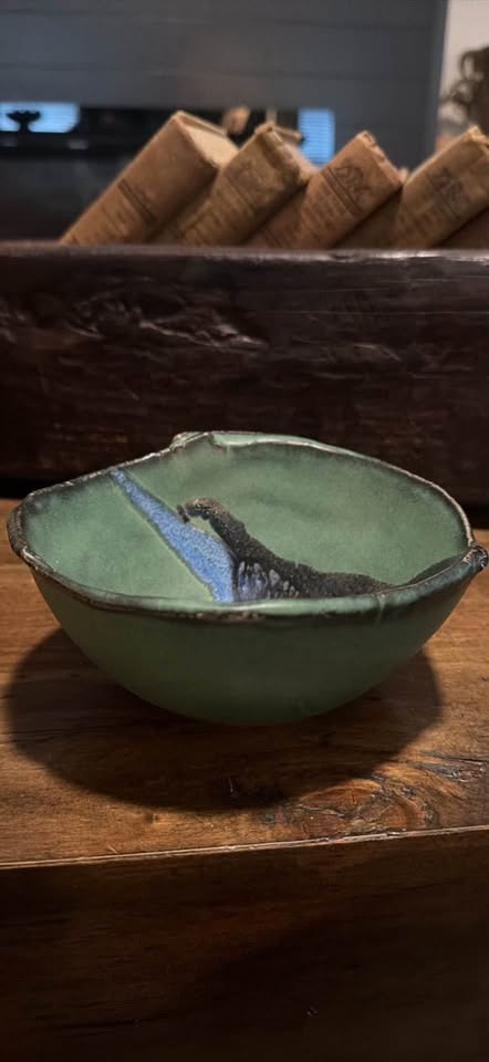 Blue-Green Studio Pottery Bowl · Crystalline Glaze & Marked Base, additional view — original item photo Blue-Green Studio Pottery Bowl · Crystalline Glaze & Marked Base, additional view — original item photo