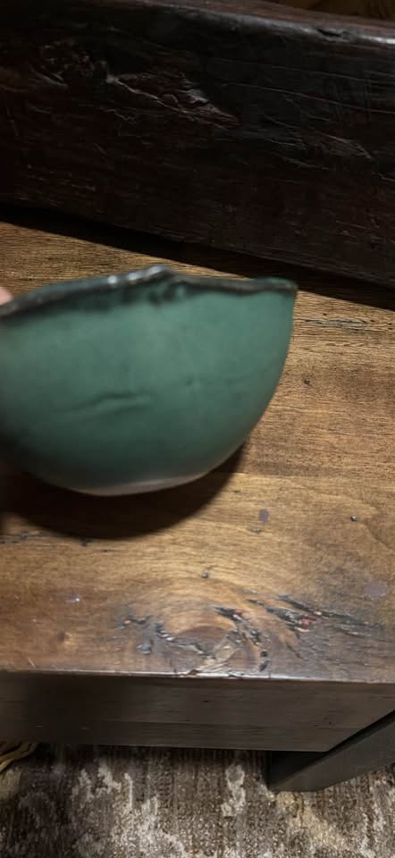 Blue-Green Studio Pottery Bowl · Crystalline Glaze & Marked Base, additional view — original item photo Blue-Green Studio Pottery Bowl · Crystalline Glaze & Marked Base, additional view — original item photo