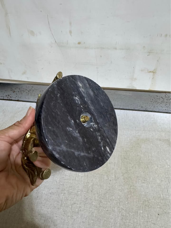 Brass-Tone Carousel Horse Sculpture · Dark Round Stone Base, additional view — original item photo Brass-Tone Carousel Horse Sculpture · Dark Round Stone Base, additional view — original item photo