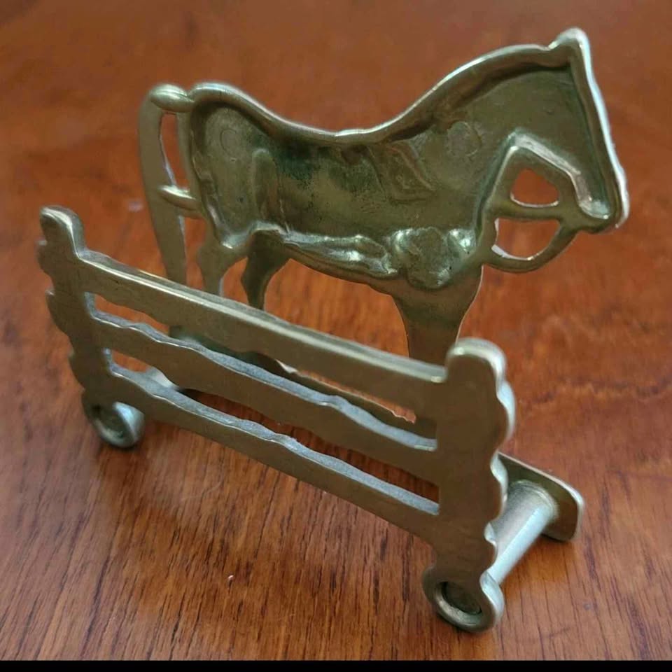 Brass-Tone Horse Letter & Card Holder · Equestrian Desk Accent, additional view — original item photo Brass-Tone Horse Letter & Card Holder · Equestrian Desk Accent, additional view — original item photo