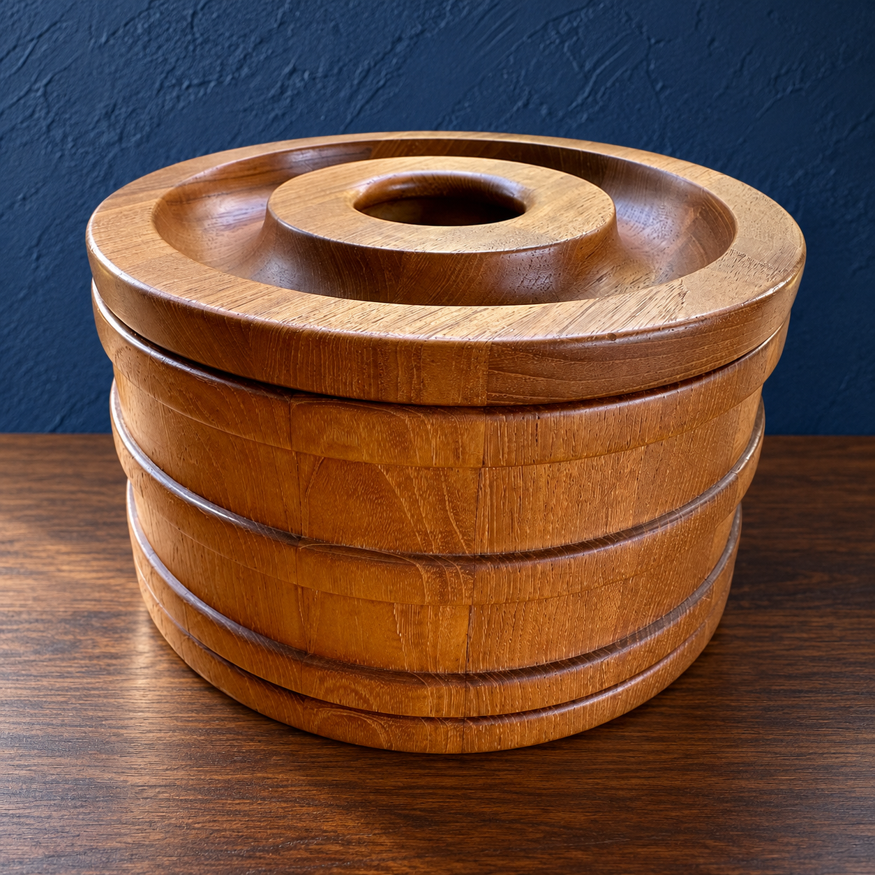 Teak Rhythm · Dansk Banded Ice Bucket — AI-styled preview; props not included