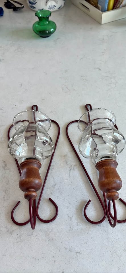 Burgundy Scroll Wall Sconces · Fluted Glass & Wood Pair, additional view — original item photo