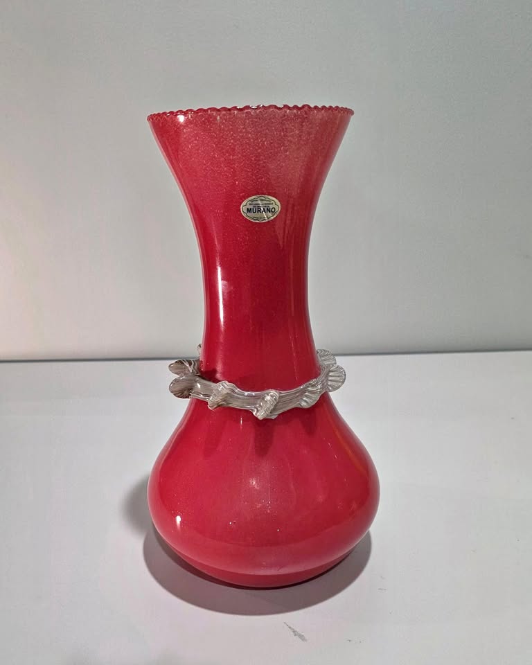 Coral Hourglass Vase · Applied Glass Ribbon, 12¾ Inches, additional view — original item photo