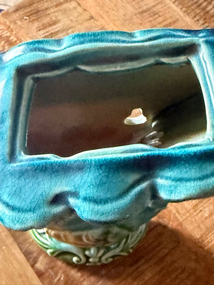 Debao Ceramic Peacock Wall Pocket · Blue-Green Pierced Tail, additional view — original item photo Debao Ceramic Peacock Wall Pocket · Blue-Green Pierced Tail, additional view — original item photo