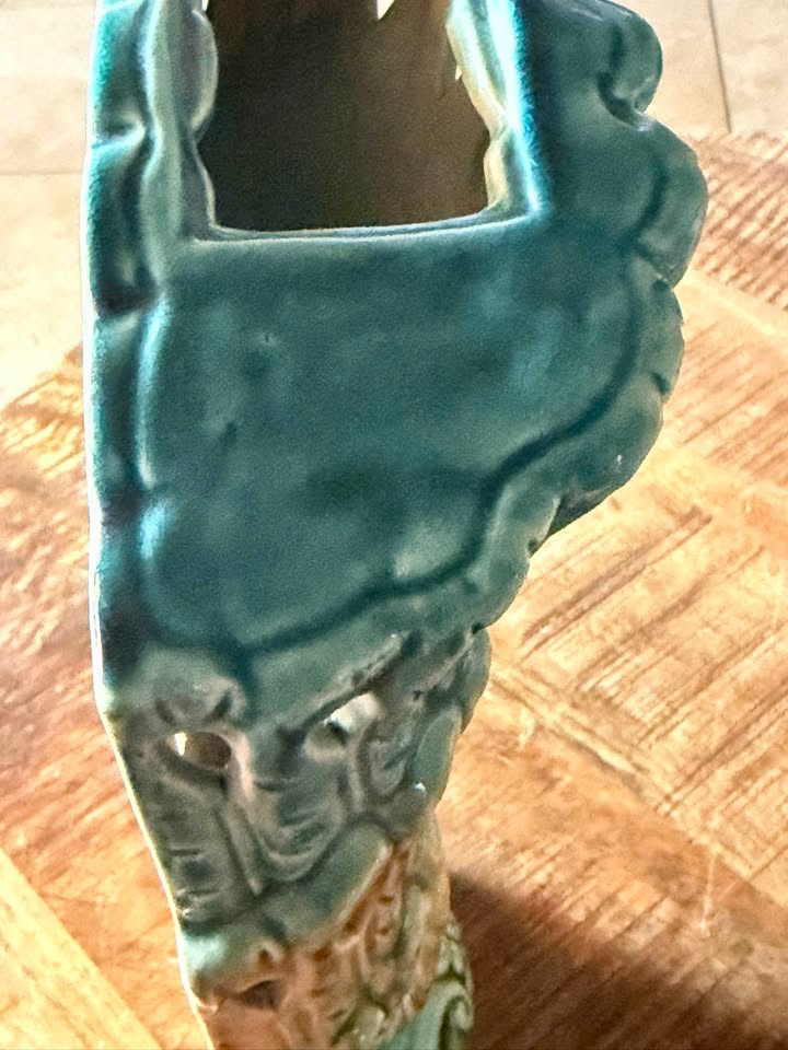 Debao Ceramic Peacock Wall Pocket · Blue-Green Pierced Tail, additional view — original item photo Debao Ceramic Peacock Wall Pocket · Blue-Green Pierced Tail, additional view — original item photo