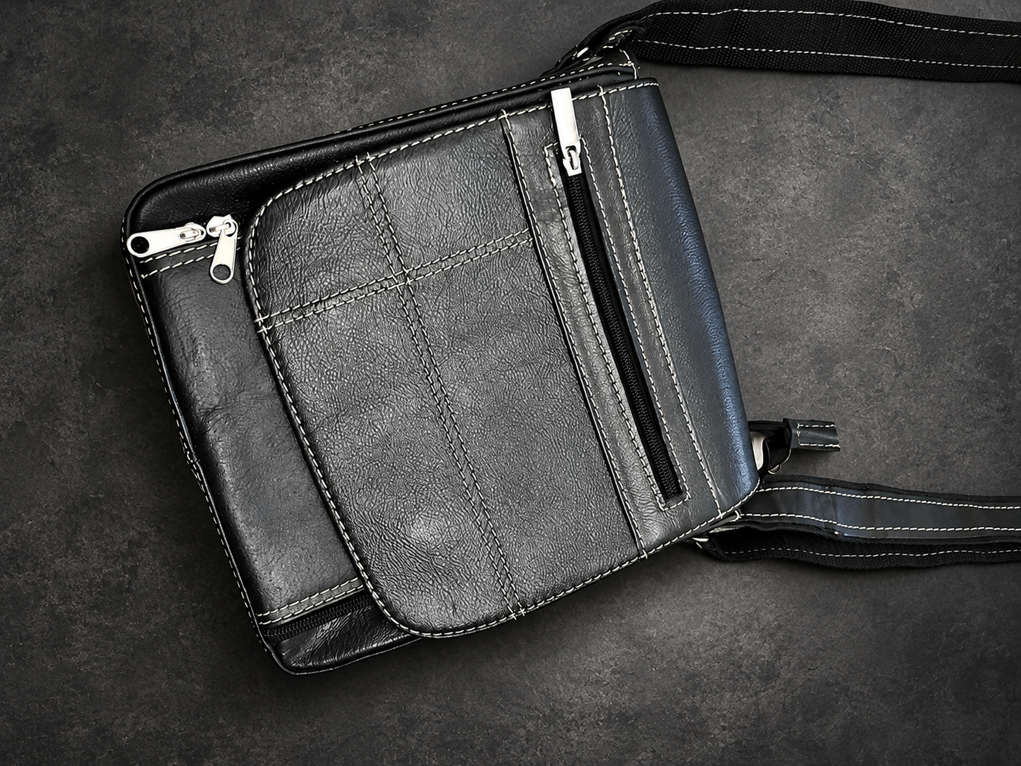 Black Crossbody Bag with Contrast Stitching