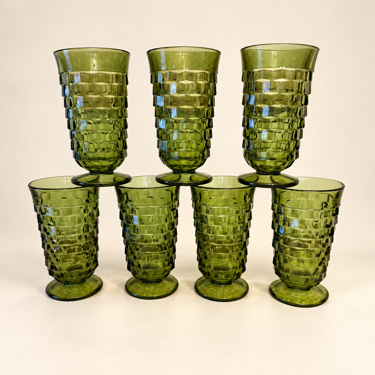 Avocado Green Cubist Footed Glasses — Set of 7, additional view