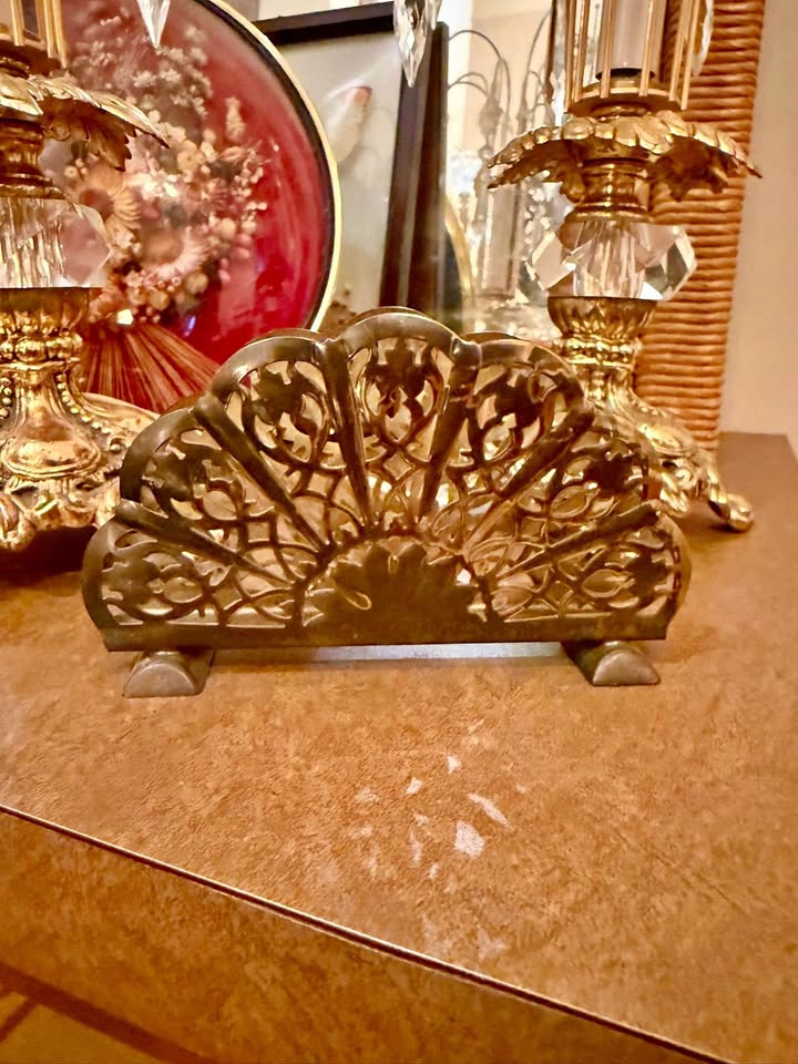 Golden Filigree Fan · Decorative Letter & Napkin Holder, additional view — original item photo