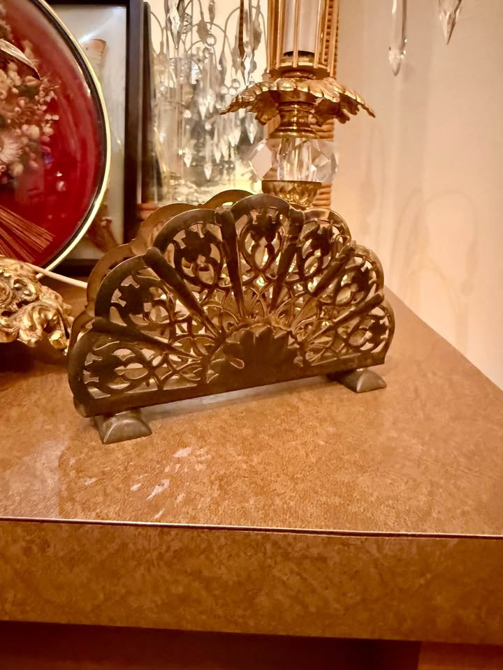 Golden Filigree Fan · Decorative Letter & Napkin Holder, additional view — original item photo