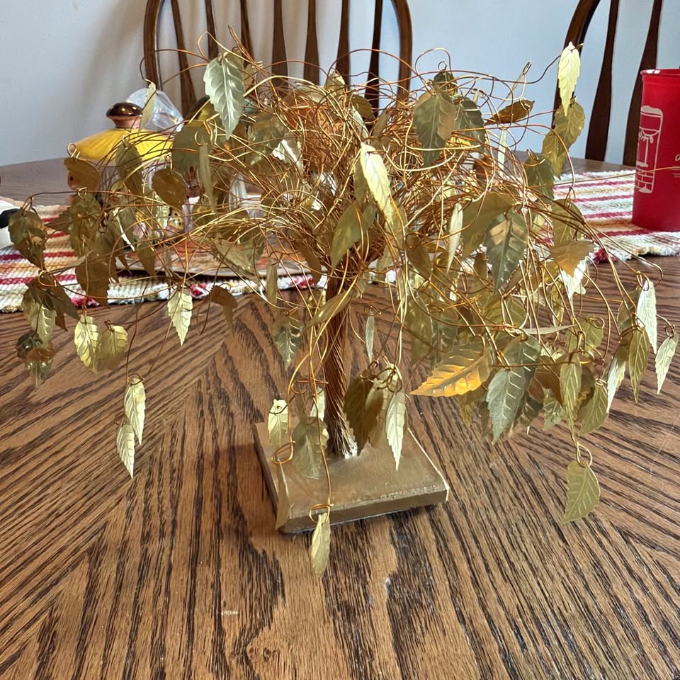 Golden Leaf Wire Tree · Twisted-Trunk Tabletop Sculpture, additional view — original item photo Golden Leaf Wire Tree · Twisted-Trunk Tabletop Sculpture, additional view — original item photo