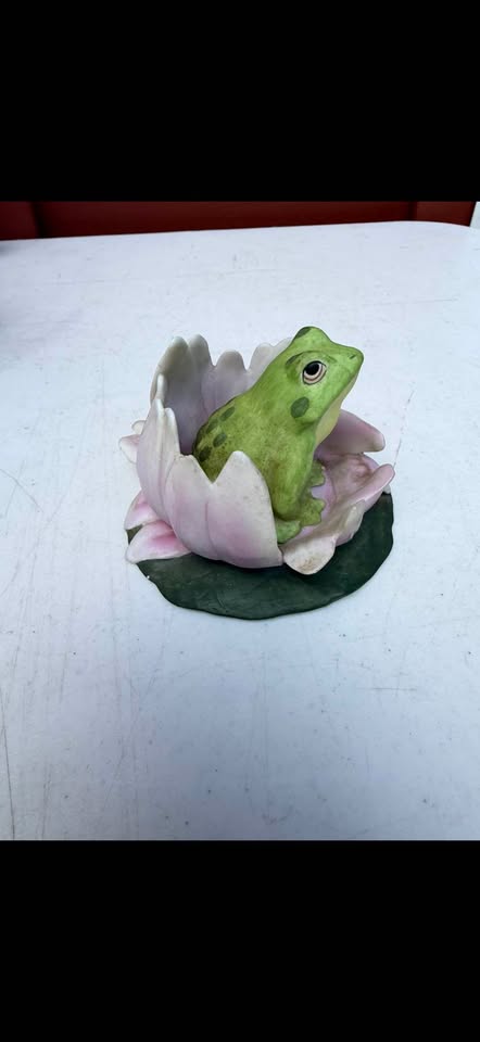 Green Frog & Pink Water Lily · Two-Piece Porcelain Figurine, additional view — original item photo