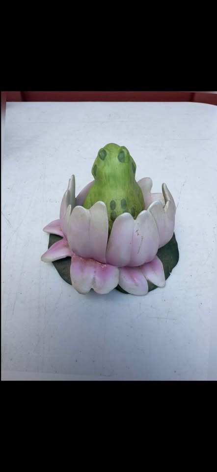 Green Frog & Pink Water Lily · Two-Piece Porcelain Figurine, additional view — original item photo