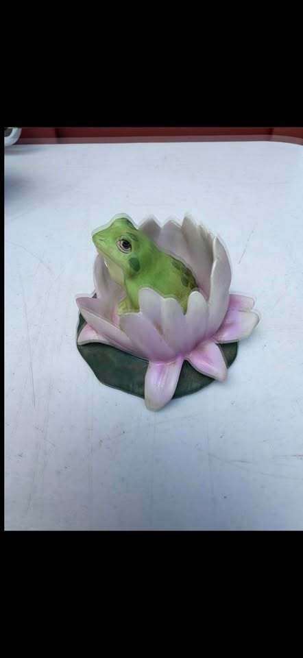 Green Frog & Pink Water Lily · Two-Piece Porcelain Figurine, additional view — original item photo