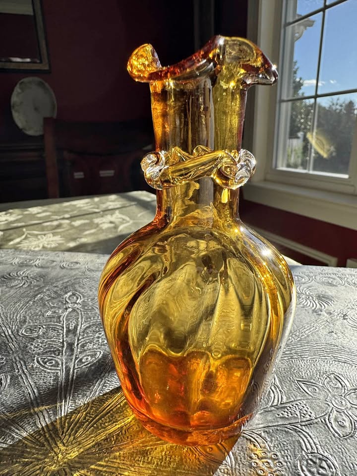 Honey Amber Ruffle Vase · Ribbed Glass & Curled Neck Detail, additional view — original item photo Honey Amber Ruffle Vase · Ribbed Glass & Curled Neck Detail, additional view — original item photo
