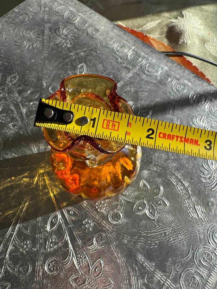 Honey Amber Ruffle Vase · Ribbed Glass & Curled Neck Detail, additional view — original item photo Honey Amber Ruffle Vase · Ribbed Glass & Curled Neck Detail, additional view — original item photo