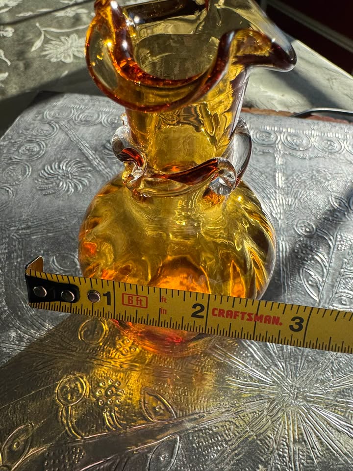 Honey Amber Ruffle Vase · Ribbed Glass & Curled Neck Detail, additional view — original item photo Honey Amber Ruffle Vase · Ribbed Glass & Curled Neck Detail, additional view — original item photo