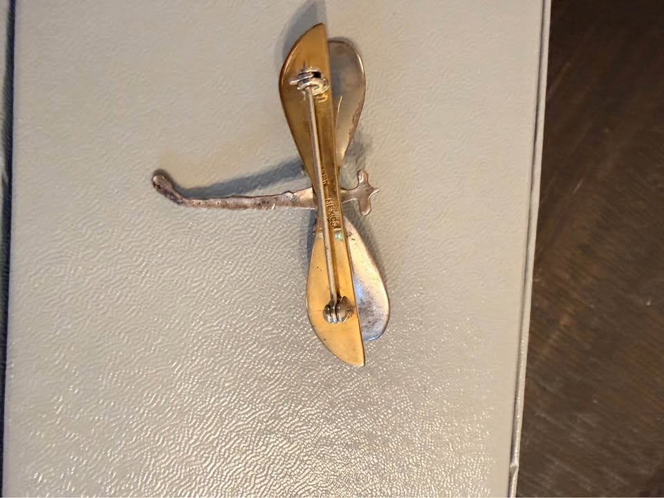 Mexico-Marked Dragonfly Pin · Sculptural Silver-Tone Wings, additional view — original item photo Mexico-Marked Dragonfly Pin · Sculptural Silver-Tone Wings, additional view — original item photo