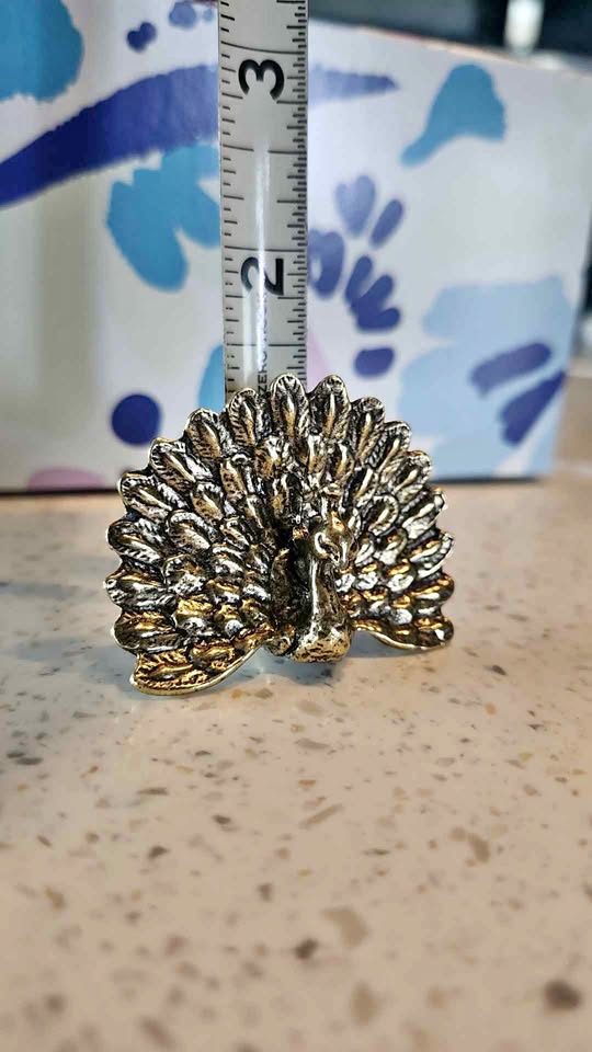 Miniature Fan-Tail Peacock · Brass-Tone Shelf Figurine, additional view — original item photo Miniature Fan-Tail Peacock · Brass-Tone Shelf Figurine, additional view — original item photo