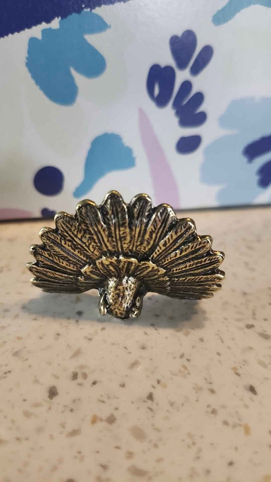 Miniature Fan-Tail Peacock · Brass-Tone Shelf Figurine, additional view — original item photo Miniature Fan-Tail Peacock · Brass-Tone Shelf Figurine, additional view — original item photo