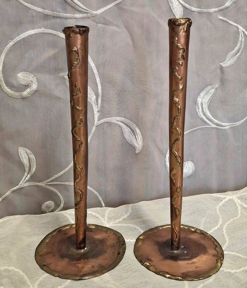 Molten Lines · Copper & Brass Candleholder Pair, additional view — original item photo