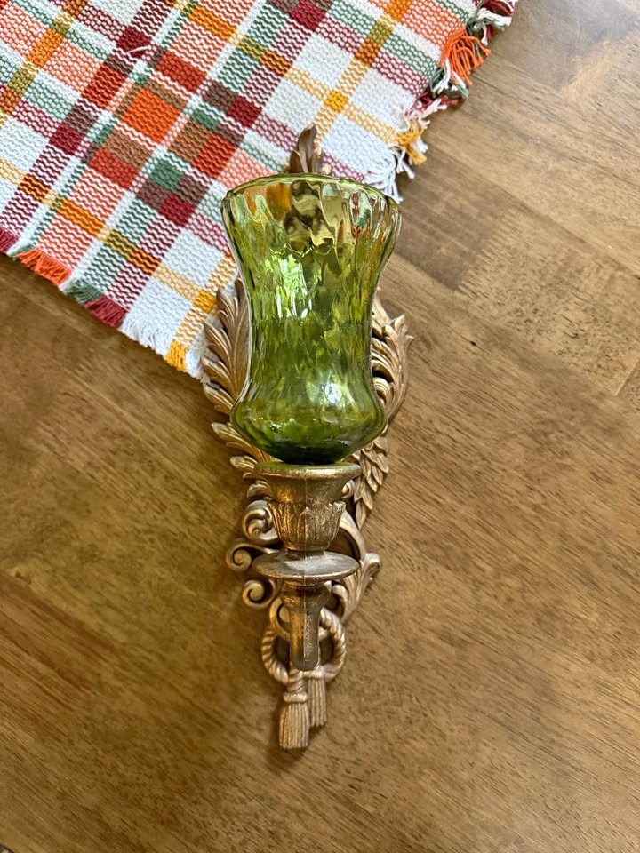 Olive Hurricane Wall Accent · Ornate Gold-Tone Tassel Sconce, additional view — original item photo