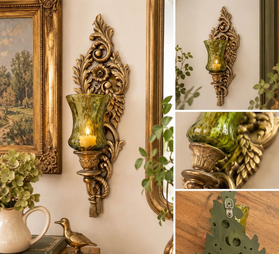 Olive Hurricane Wall Accent · Ornate Gold-Tone Tassel Sconce, additional view — original item photo