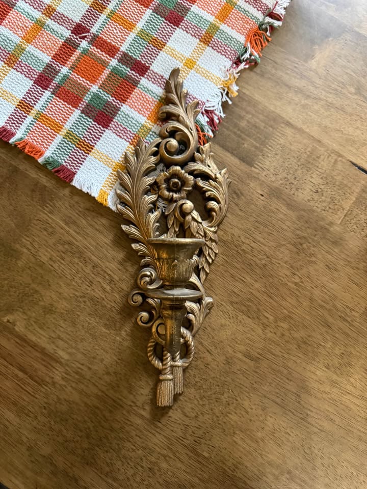 Olive Hurricane Wall Accent · Ornate Gold-Tone Tassel Sconce, additional view — original item photo