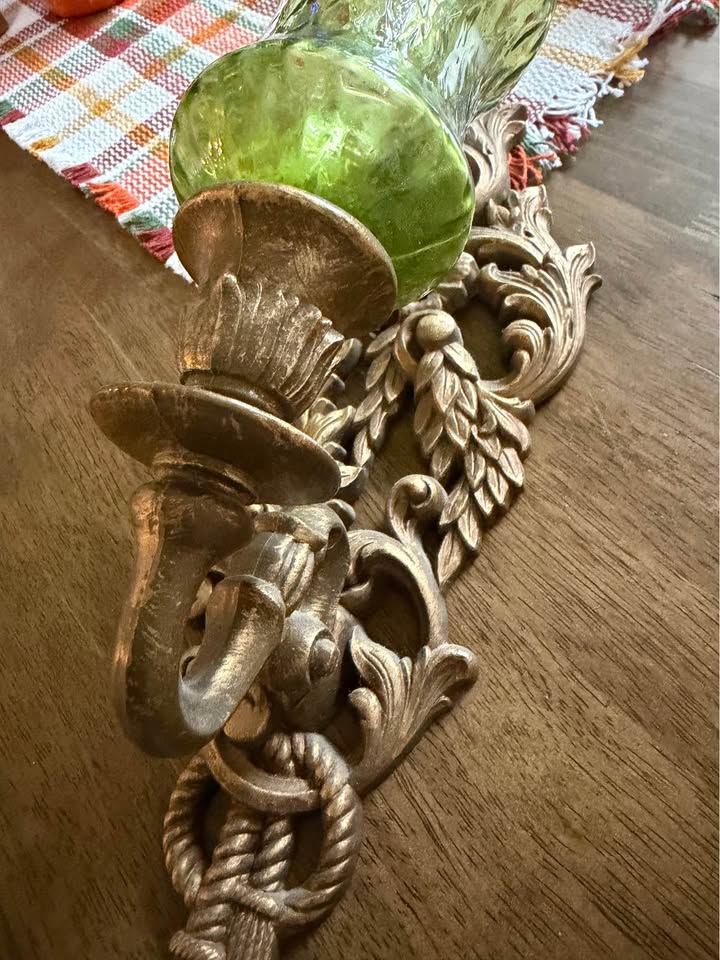 Olive Hurricane Wall Accent · Ornate Gold-Tone Tassel Sconce, additional view — original item photo