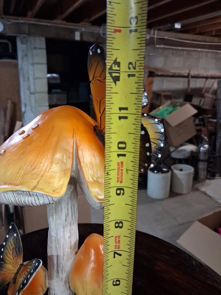 Orange-Cap Mushroom Sculpture · Two Butterfly Visitors, additional view — original item photo