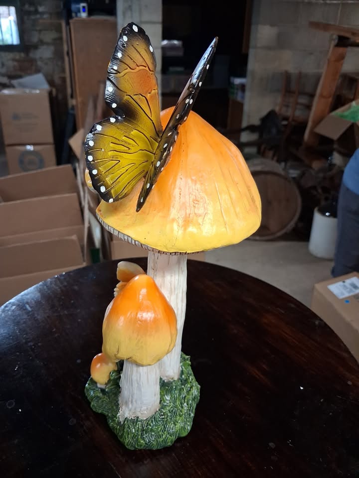 Orange-Cap Mushroom Sculpture · Two Butterfly Visitors, additional view — original item photo