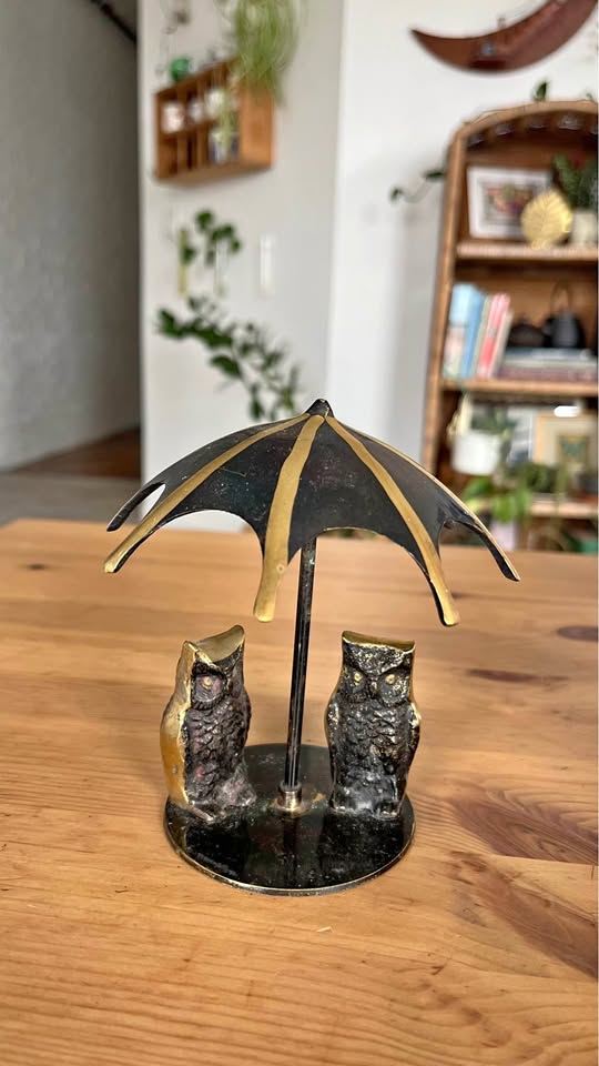 Owls Under an Umbrella · Black & Gold-Tone Tabletop Figurine, additional view — original item photo Owls Under an Umbrella · Black & Gold-Tone Tabletop Figurine, additional view — original item photo