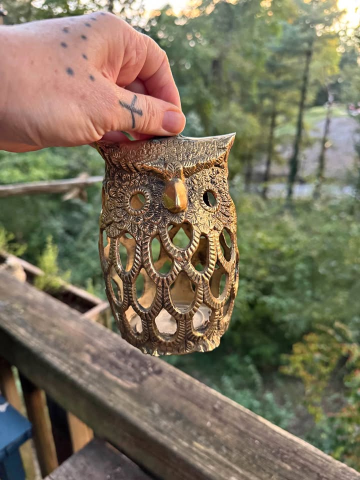 Pierced Golden Owl · Decorative Candle Holder, additional view — original item photo