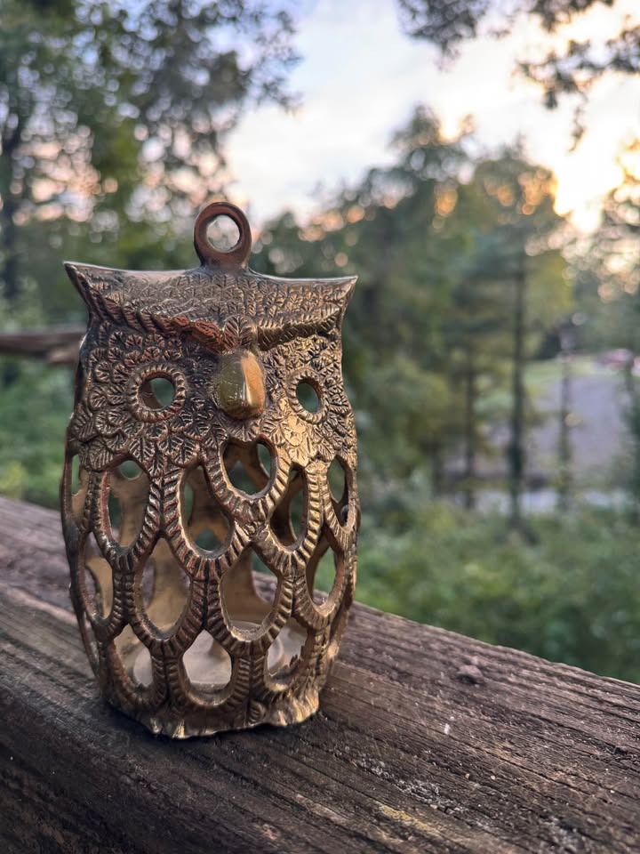 Pierced Golden Owl · Decorative Candle Holder, additional view — original item photo