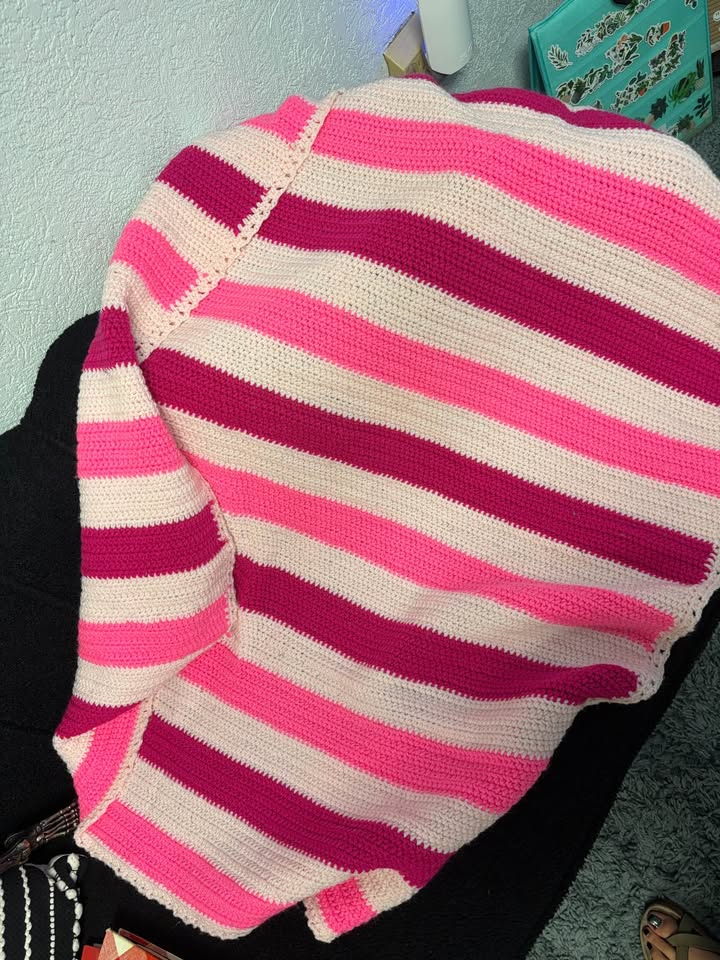 Pink Reverie · Striped Crochet Throw, additional view — original item photo