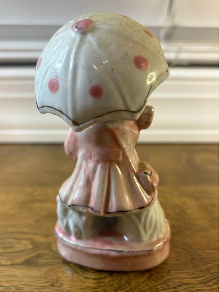 Pink Rainy-Day Girl · Dotted-Umbrella Shelf Figurine, additional view — original item photo