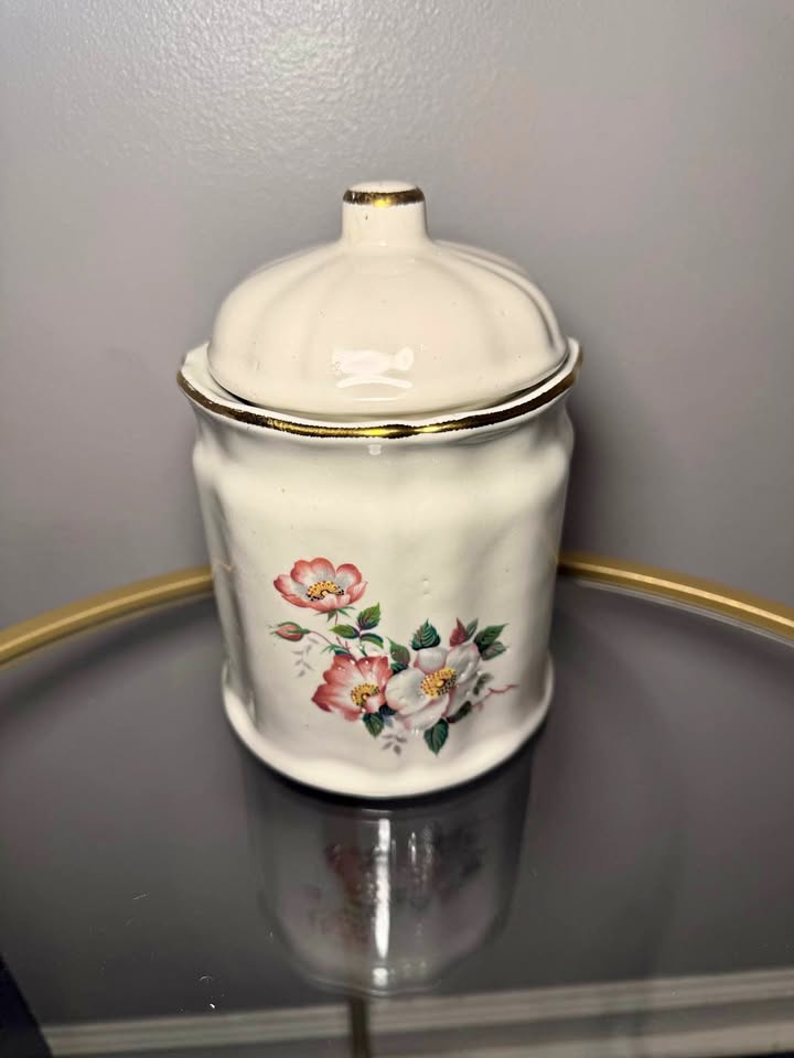 Rose Cottage · Floral Biscuit Jar with Gold-Tone Trim, additional view — original item photo