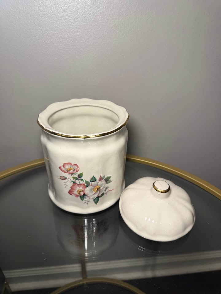 Rose Cottage · Floral Biscuit Jar with Gold-Tone Trim, additional view — original item photo