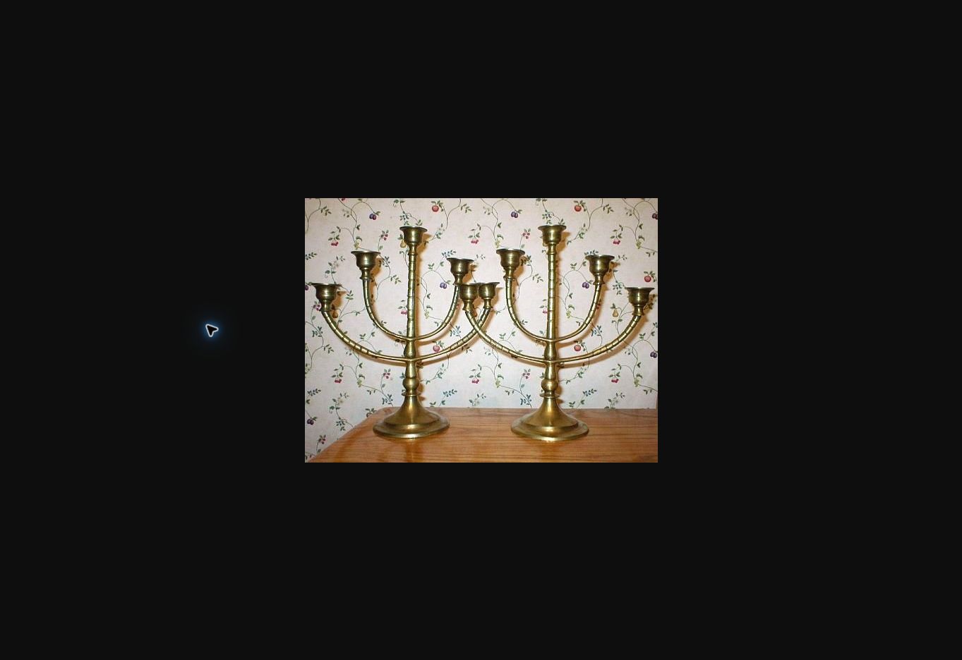 Salon Arc · Five-Light Brass Candelabra Pair, additional view — original item photo Salon Arc · Five-Light Brass Candelabra Pair, additional view — original item photo