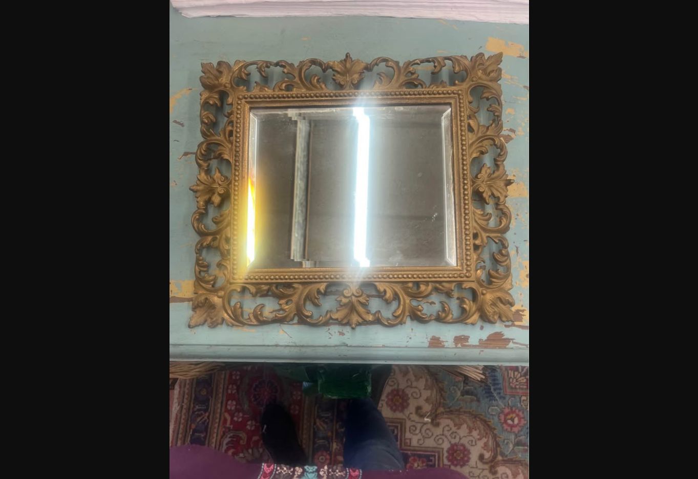 Salon Scrollwork · Beveled Brass-Tone Wall Mirror, additional view — original item photo
