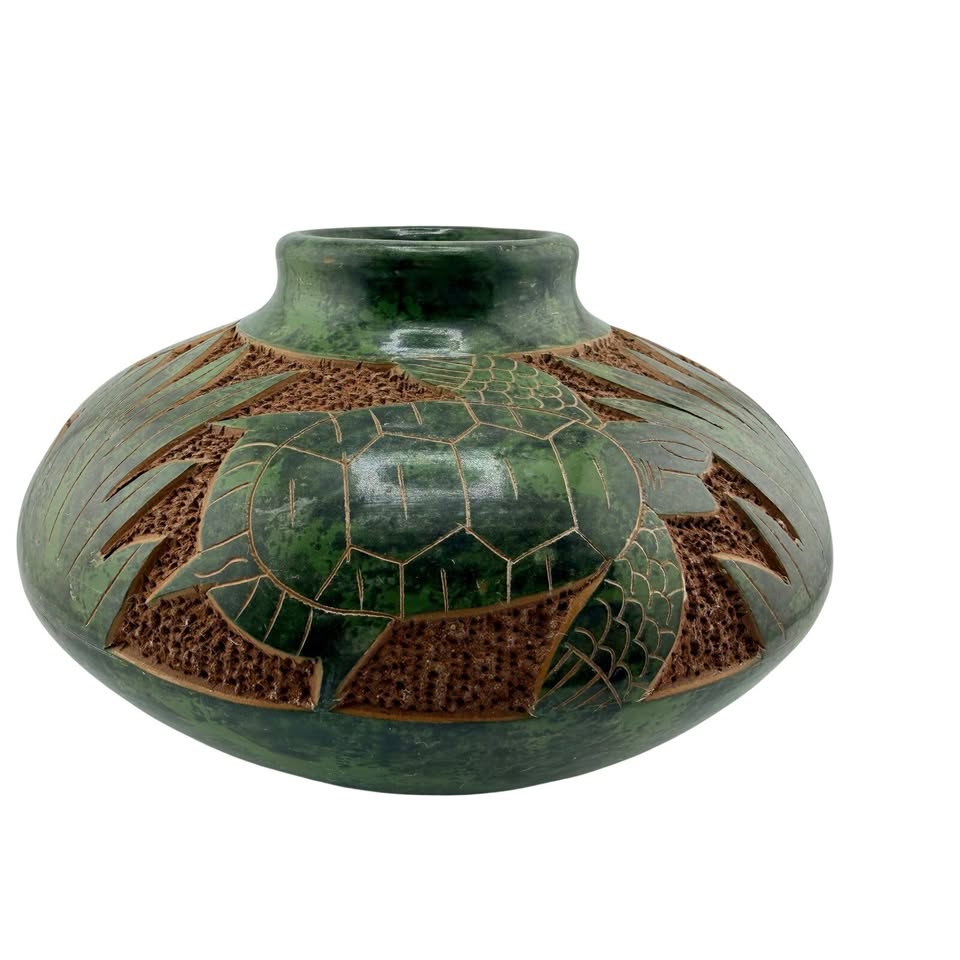 Sea-Turtle Grove Vase · Carved Green Ceramic Vessel, additional view — original item photo Sea-Turtle Grove Vase · Carved Green Ceramic Vessel, additional view — original item photo