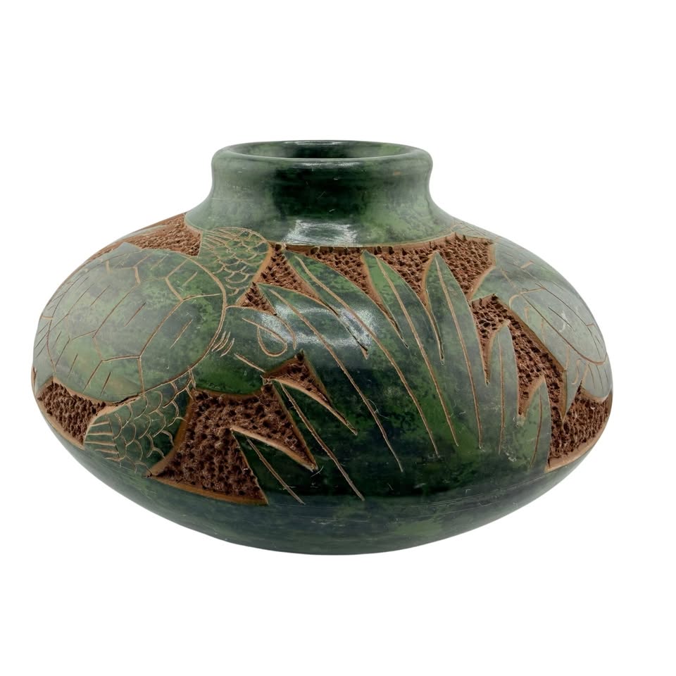 Sea-Turtle Grove Vase · Carved Green Ceramic Vessel, additional view — original item photo Sea-Turtle Grove Vase · Carved Green Ceramic Vessel, additional view — original item photo